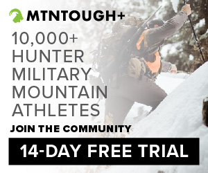 MTN TOUGH ad of a man hiking in snow and a 14 day trial offer